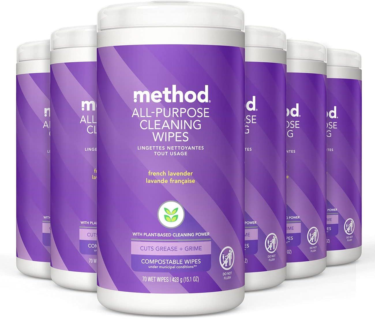 image:imageMethod AllPurpose Cleaning Wipes Lime Sea Salt MultiSurface Compostable 70 Count Pack of 6French Lavender