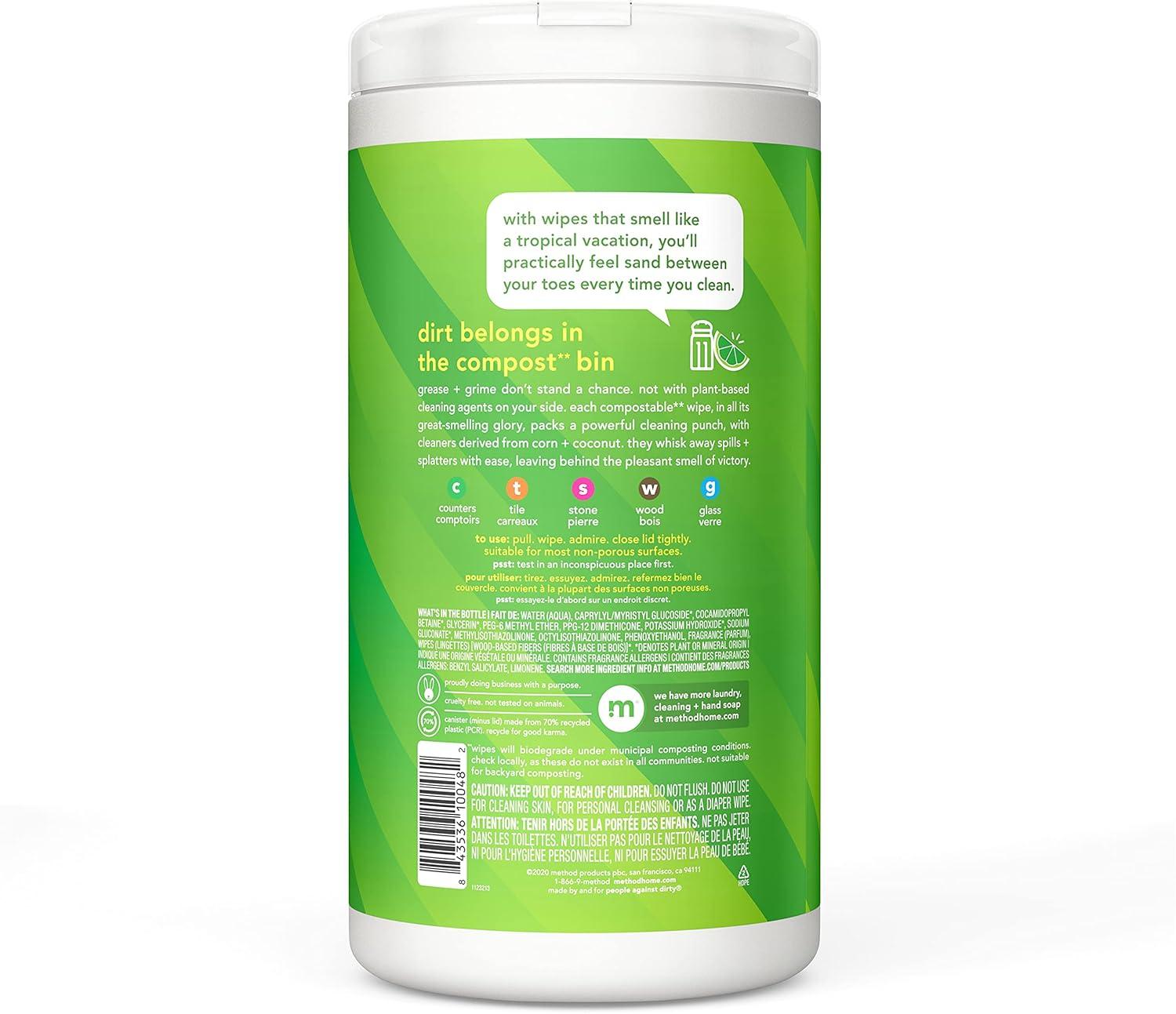 image:imageMethod AllPurpose Cleaning Wipes Lime Sea Salt MultiSurface Compostable 70 Count Pack of 6Lime Sea Salt