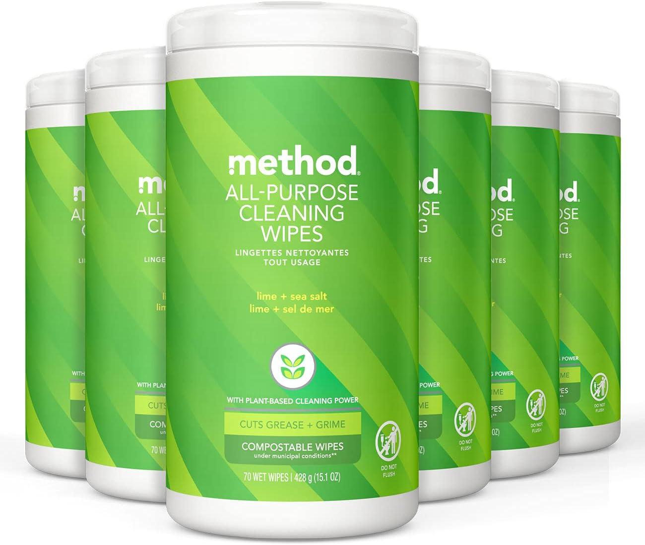 image:imageMethod AllPurpose Cleaning Wipes Lime Sea Salt MultiSurface Compostable 70 Count Pack of 6Lime Sea Salt