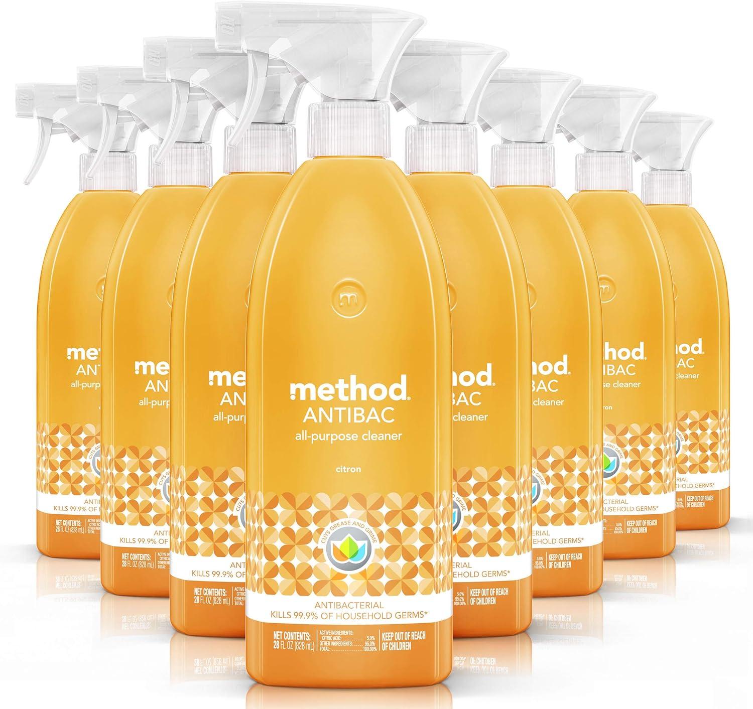 image:imageMethod Antibacterial All Purpose Cleaner Spray Wildflower Kills 999 of Household Germs 28 fl oz Pack of 8Citron