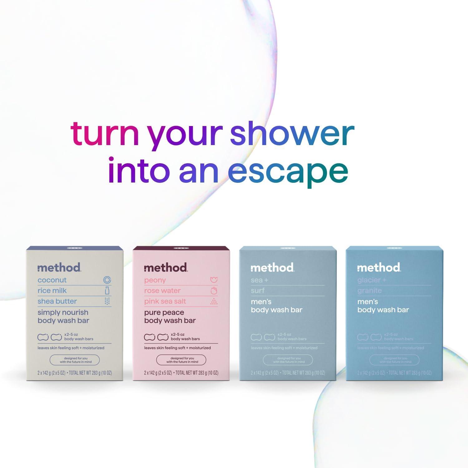 image:imageMethod Bar Soap Pure Peace Pure Peace Rose Water Peonies Pink Sea Salt notes Plastic Free 2 bars 5oz eachSimply Nourish