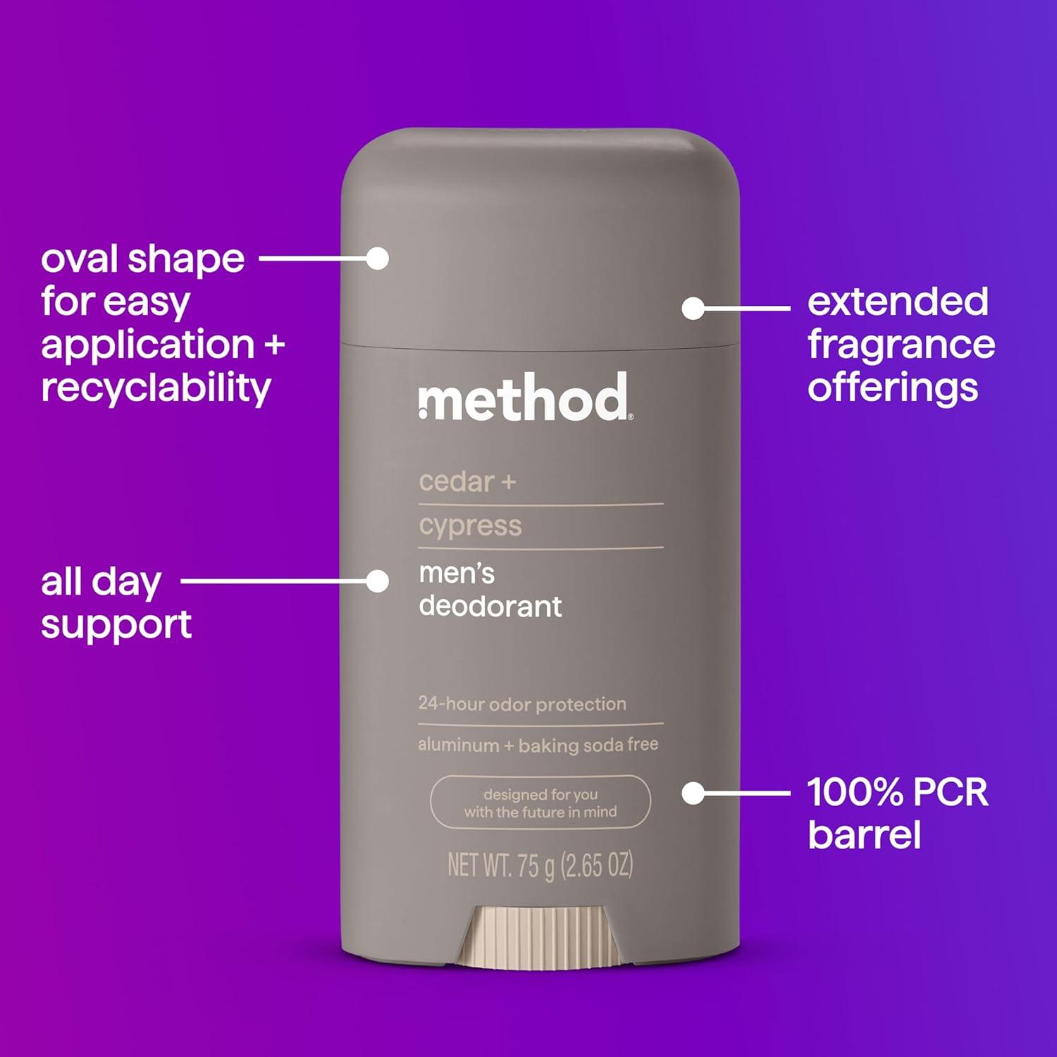 image:imageMethod Deodorant Pure Peace Rose Water Peonies Pink Sea Salt notes 24 Hour Odor Protection 265 ozCedar Cypress