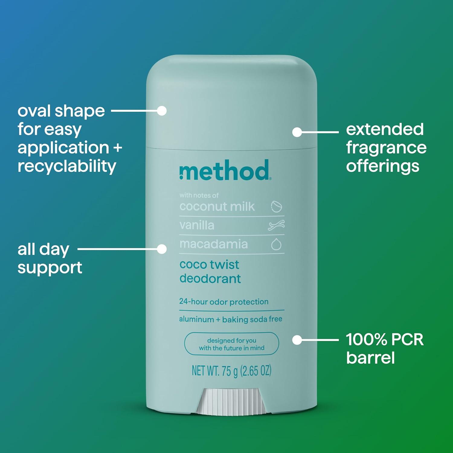 image:imageMethod Deodorant Pure Peace Rose Water Peonies Pink Sea Salt notes 24 Hour Odor Protection 265 ozCoco Twist