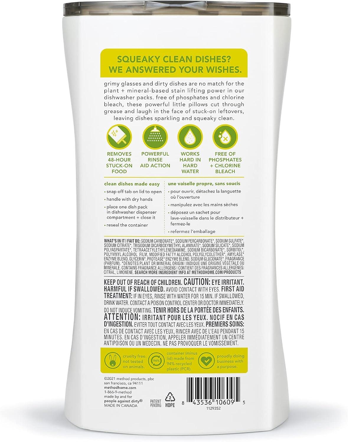 image:imageMethod Dishwasher Detergent Packs Lemon Mint Dishwashing Rinse Aid to Lift Tough Grease and Stains 54 Dishwasher Tabs per Package Pack of 2Lemon Mint