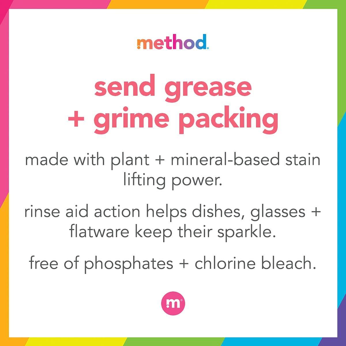 image:imageMethod Dishwasher Detergent Packs Lemon Mint Dishwashing Rinse Aid to Lift Tough Grease and Stains 54 Dishwasher Tabs per Package Pack of 2Lemon Mint
