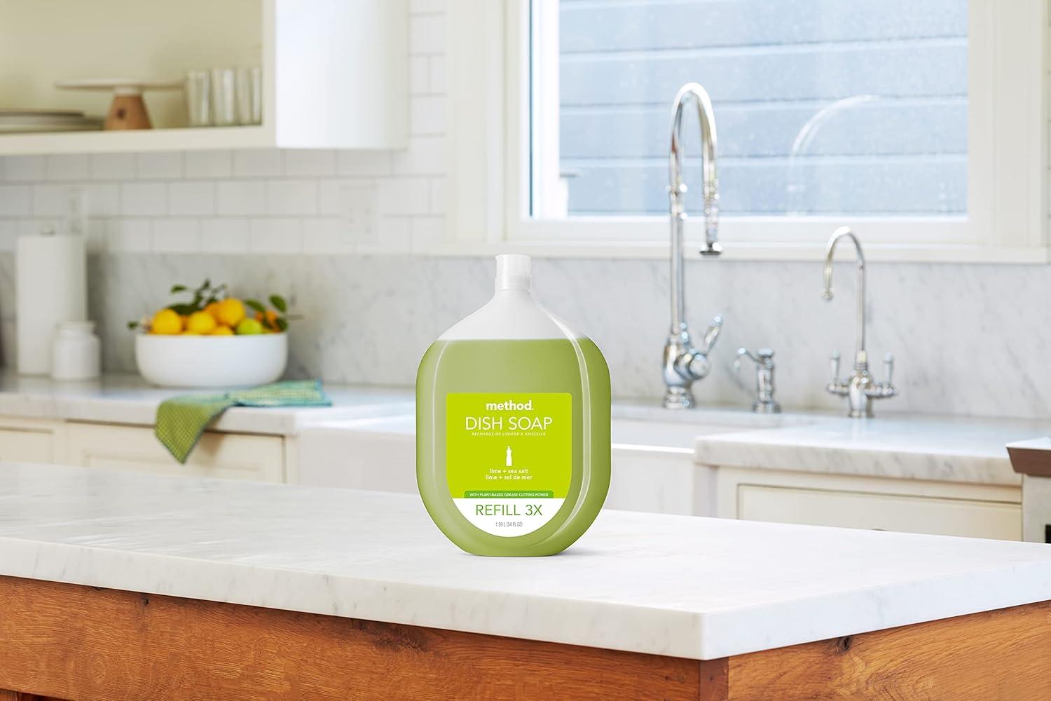 image:imageMethod Gel Dish Soap Refill Lime Sea Salt Scent Powerful Cleaning Formula Large Refill Tub Cuts Through Grease 54 Fl Oz Pack of 454 Fl Oz Pack of 1
