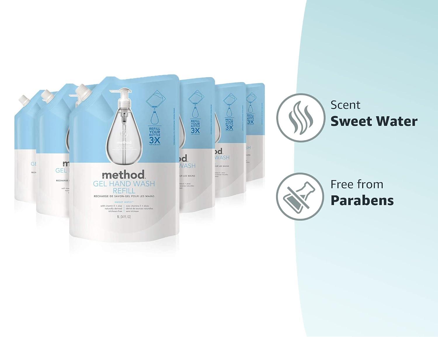image:imageMethod Gel Hand Soap Refill Sweet Water Recyclable Bottle 34 oz Pack of 4 Packaging May Vary34 Fl Oz Pack of 6