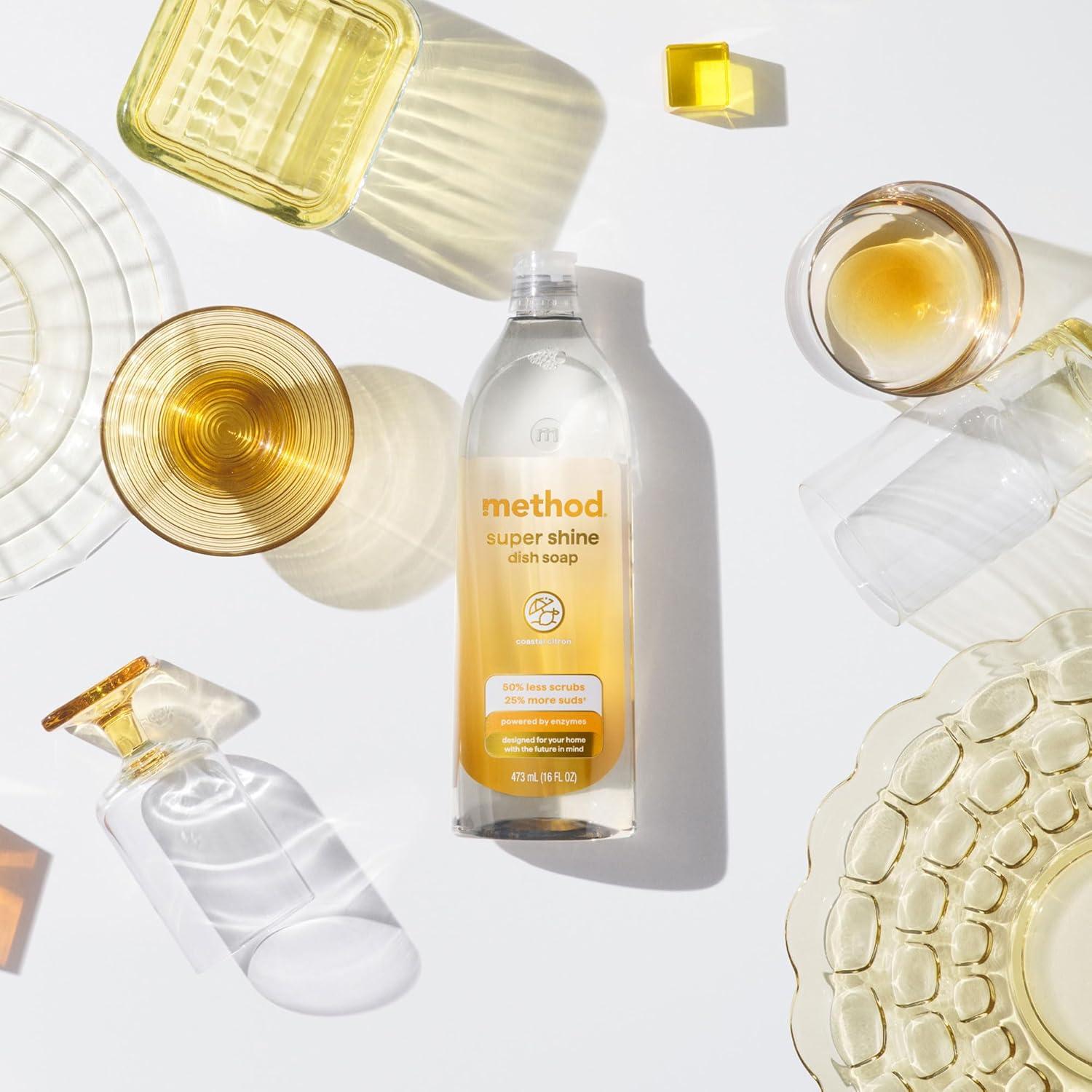 image:imageMethod Super Shine Liquid Dish Soap Powered by Enzymes Free Clear Unscented 16 fl ozCoastal Citron