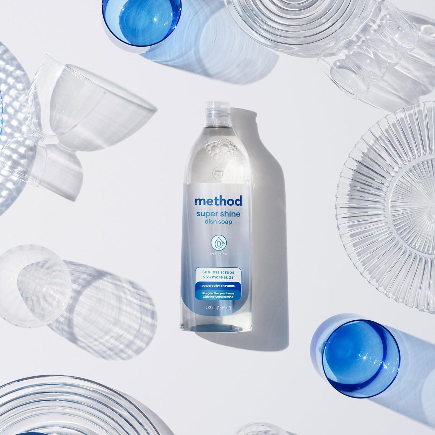 image:imageMethod Super Shine Liquid Dish Soap Refill Powered by Enzymes Dewy Daze Scented 48 fl ozFree Clear