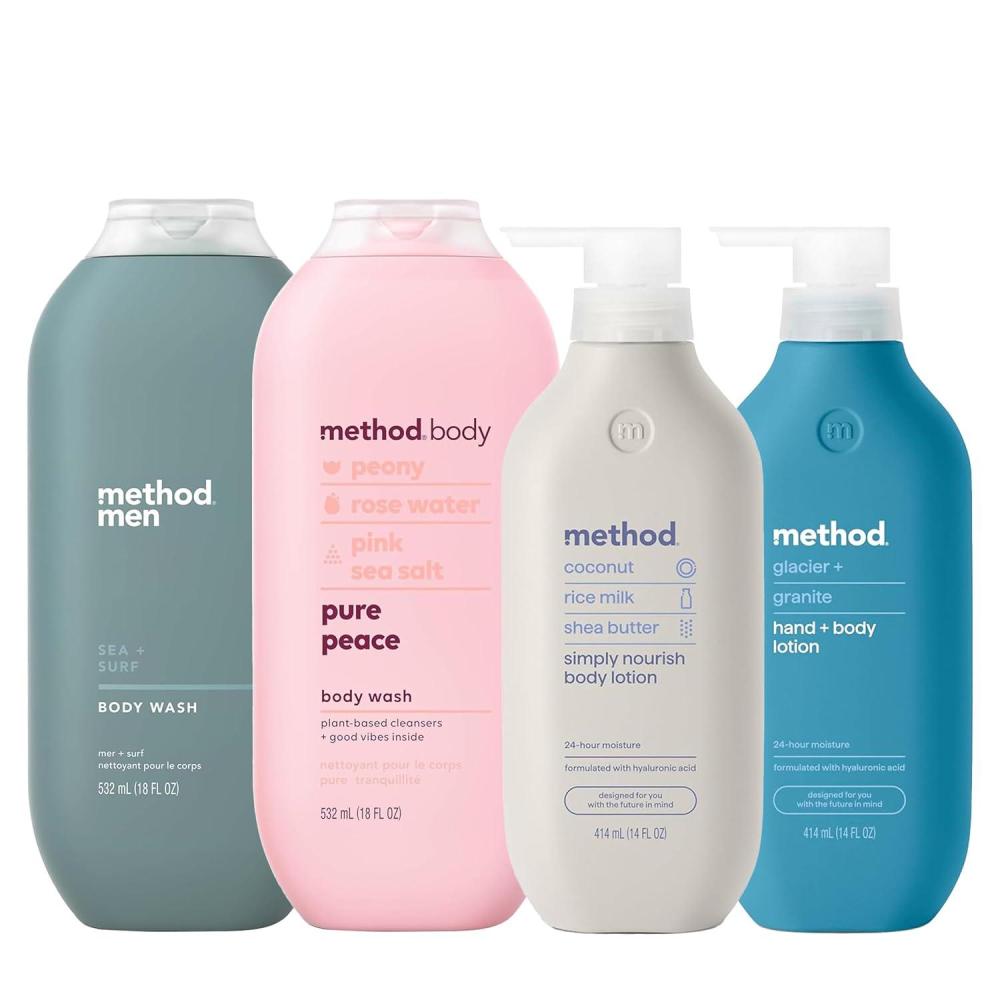 image:imageBundle of Method Sea Surf Body Wash 18 oz Pack of 1 Pure Peace Body Wash 18 oz Pack of 1 Simply Nourish Body Lotion 14 oz Pack of 1 Glacier Granite Body Lotion 14 oz Pack of 1