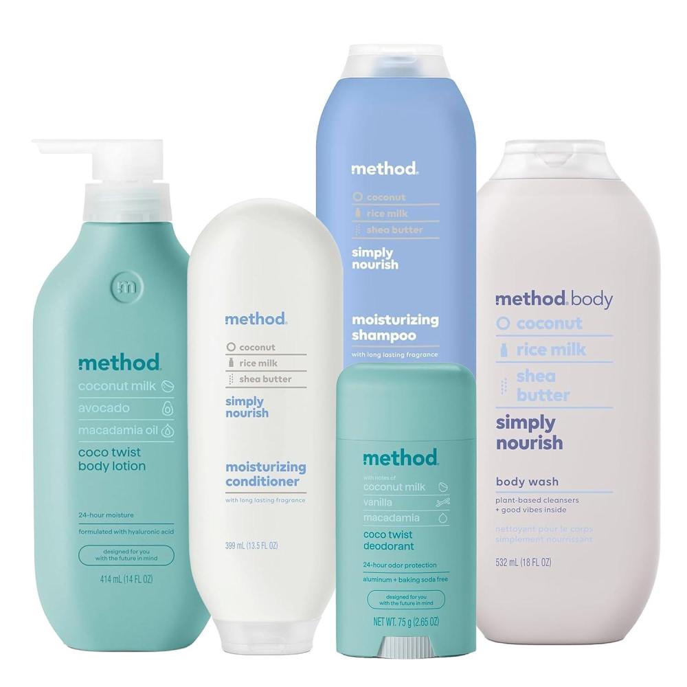 image:imageBundle of Method Simply Nourish Body Wash 18 oz Coco Twist Body Lotion 14 oz Simply Nourish Shampoo 14 oz Simply Nourish Conditioner 135 oz Coco Twist Deodorant 265 oz
