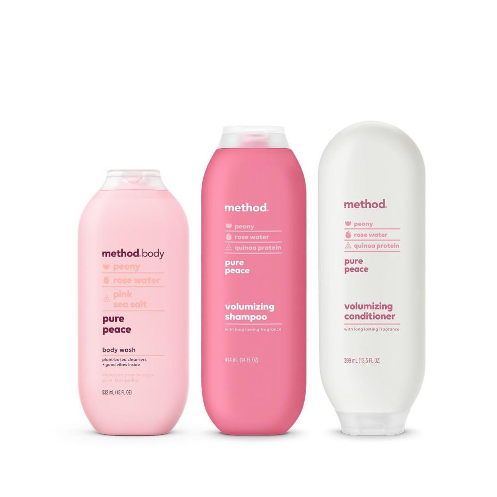 image:imageBundle of Method Volumizing Shampoo Pure Peace 14 oz Pack of 1 Method Volumizing Conditioner Pure Peace 135 oz Pack of 1 Method Body Wash Pure Peace 18 oz Pack of 1