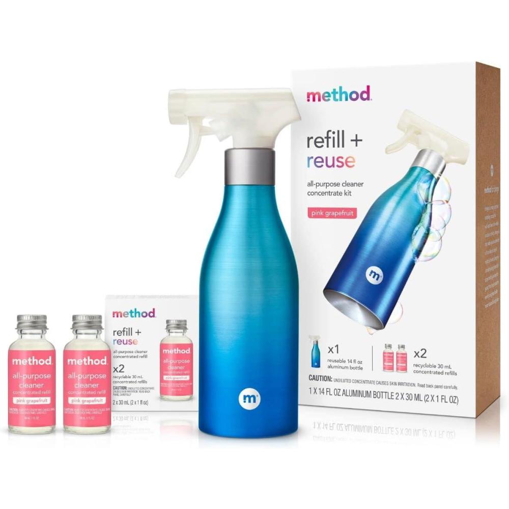 image:imageMethod AllPurpose Cleaner Concentrates Starter Kit Pink Grapefruit 1 Reusable 14 fl oz Bottle and 2 Recyclable 1 fl oz Refills