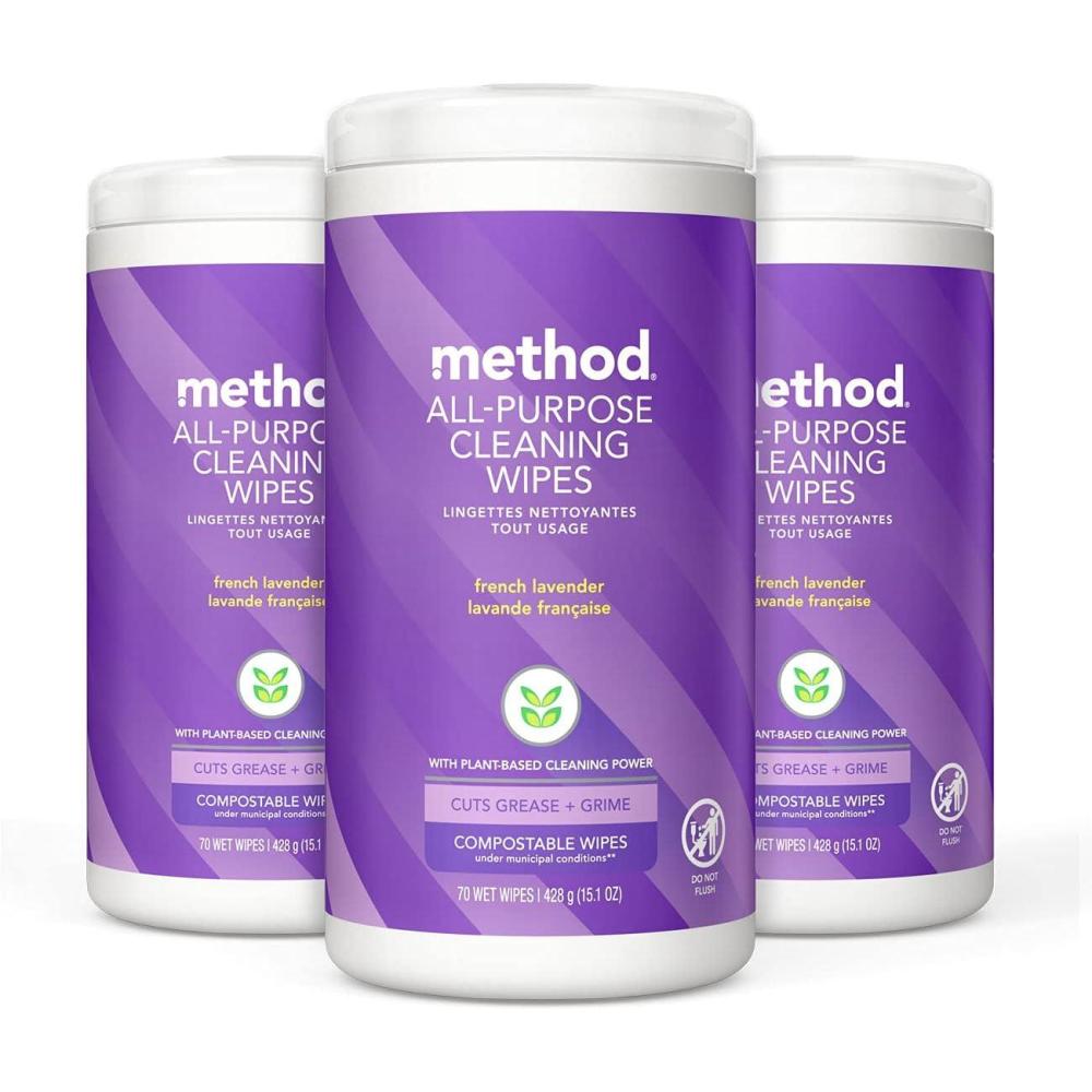 image:imageMethod AllPurpose Cleaning Wipes Lime Sea Salt MultiSurface Compostable 70 Count Pack of 6French Lavender