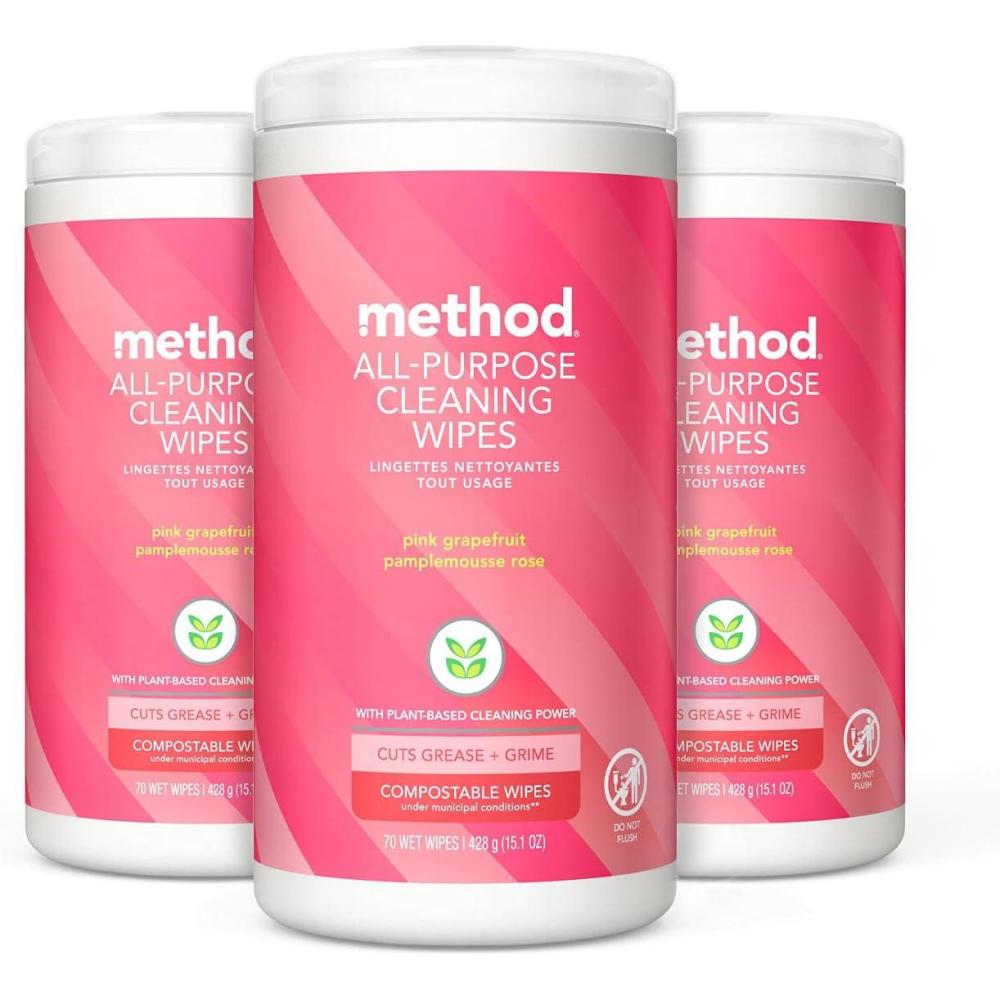 image:imageMethod AllPurpose Cleaning Wipes Pink Grapefruit MultiSurface Compostable 70 Count Pack of 370 Count Pack of 3