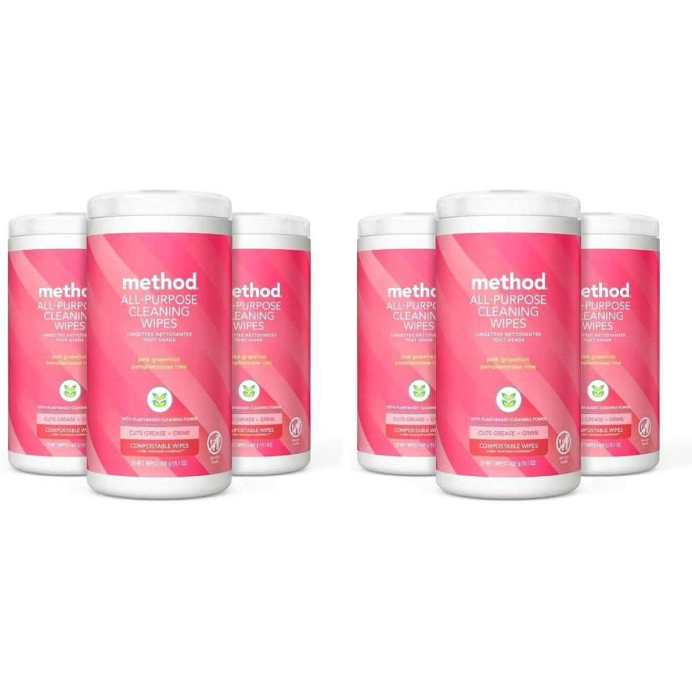 image:imageMethod AllPurpose Cleaning Wipes Pink Grapefruit MultiSurface Compostable 70 Count Pack of 370 Count Pack of 6