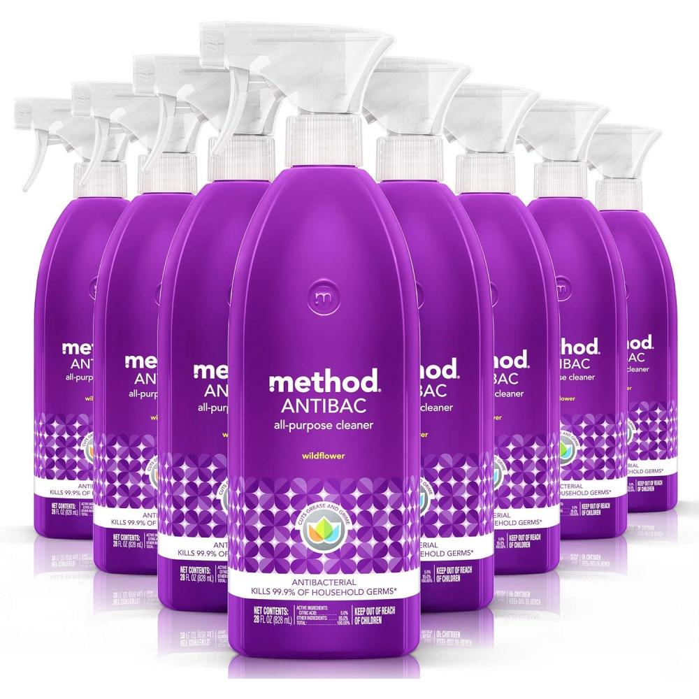 image:imageMethod Antibacterial All Purpose Cleaner Spray Wildflower Kills 999 of Household Germs 28 fl oz Pack of 8Wildflower