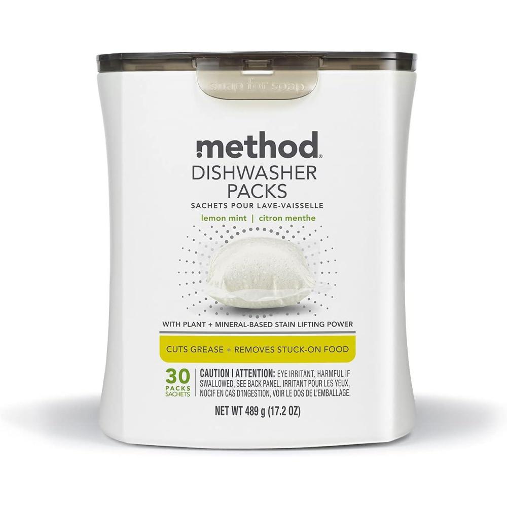 image:imageMethod Dishwasher Detergent Packs Lemon Mint Dishwashing Rinse Aid to Lift Tough Grease and Stains 54 Dishwasher Tabs per Package Pack of 2Lemon Mint