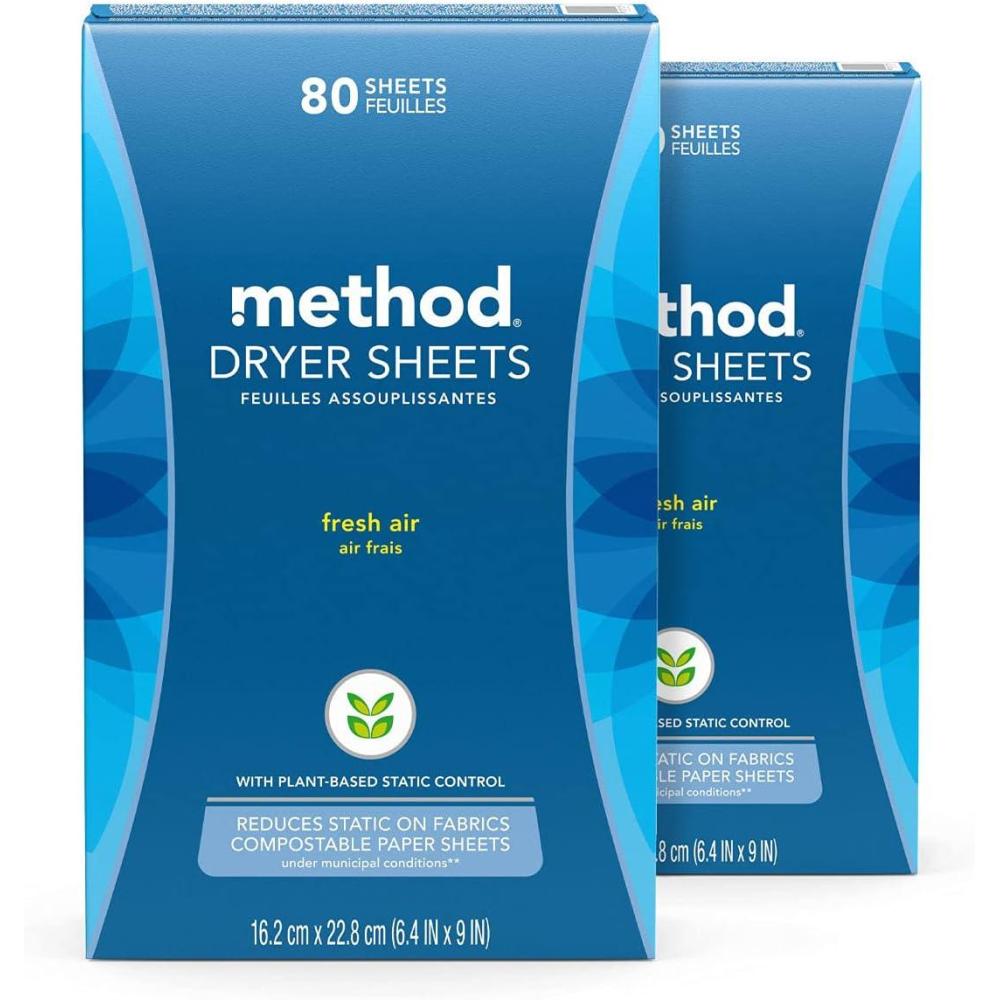 image:imageMethod Dryer Sheets Fresh Air 80 Sheets 2 pack Packaging May Vary