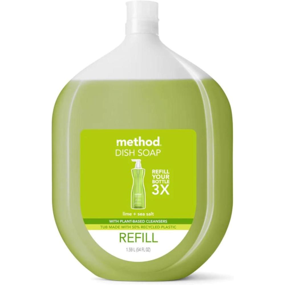 image:imageMethod Gel Dish Soap Refill Lime Sea Salt Scent Powerful Cleaning Formula Large Refill Tub Cuts Through Grease 54 Fl Oz Pack of 454 Fl Oz Pack of 1