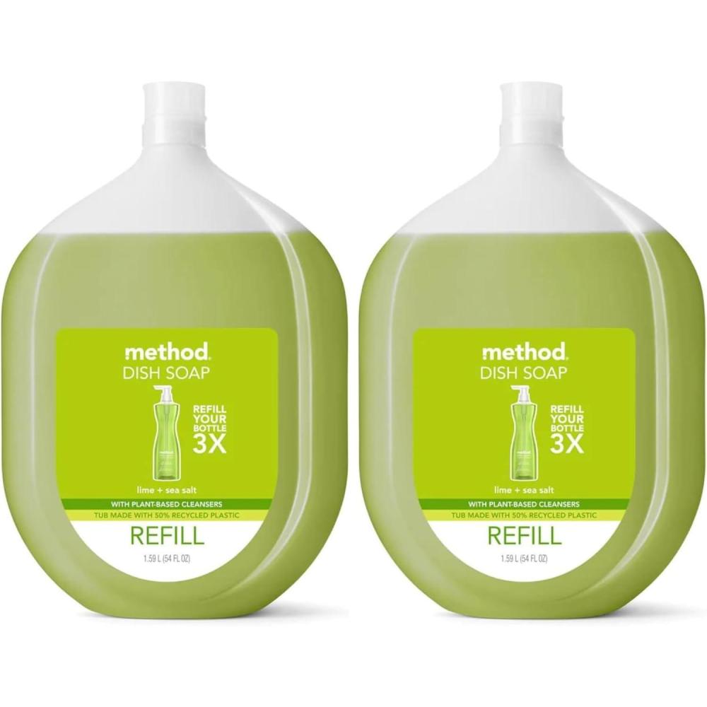 image:imageMethod Gel Dish Soap Refill Lime Sea Salt Scent Powerful Cleaning Formula Large Refill Tub Cuts Through Grease 54 Fl Oz Pack of 454 Fl Oz Pack of 2