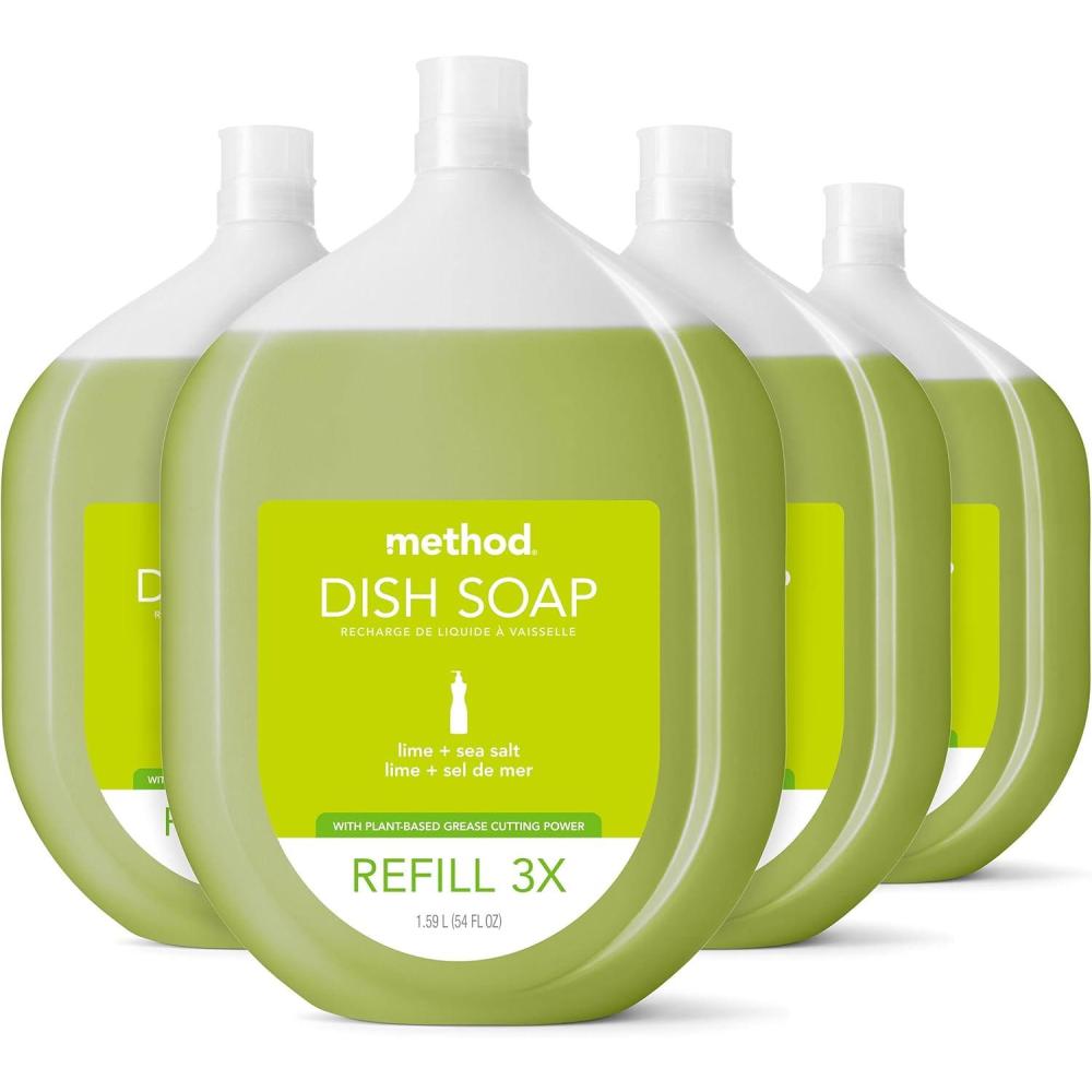 image:imageMethod Gel Dish Soap Refill Lime  Sea Salt Scent Powerful Cleaning Formula Large Refill Tub Cuts Through Grease 54 Fl Oz Pack of 454 Fl Oz Pack of 4