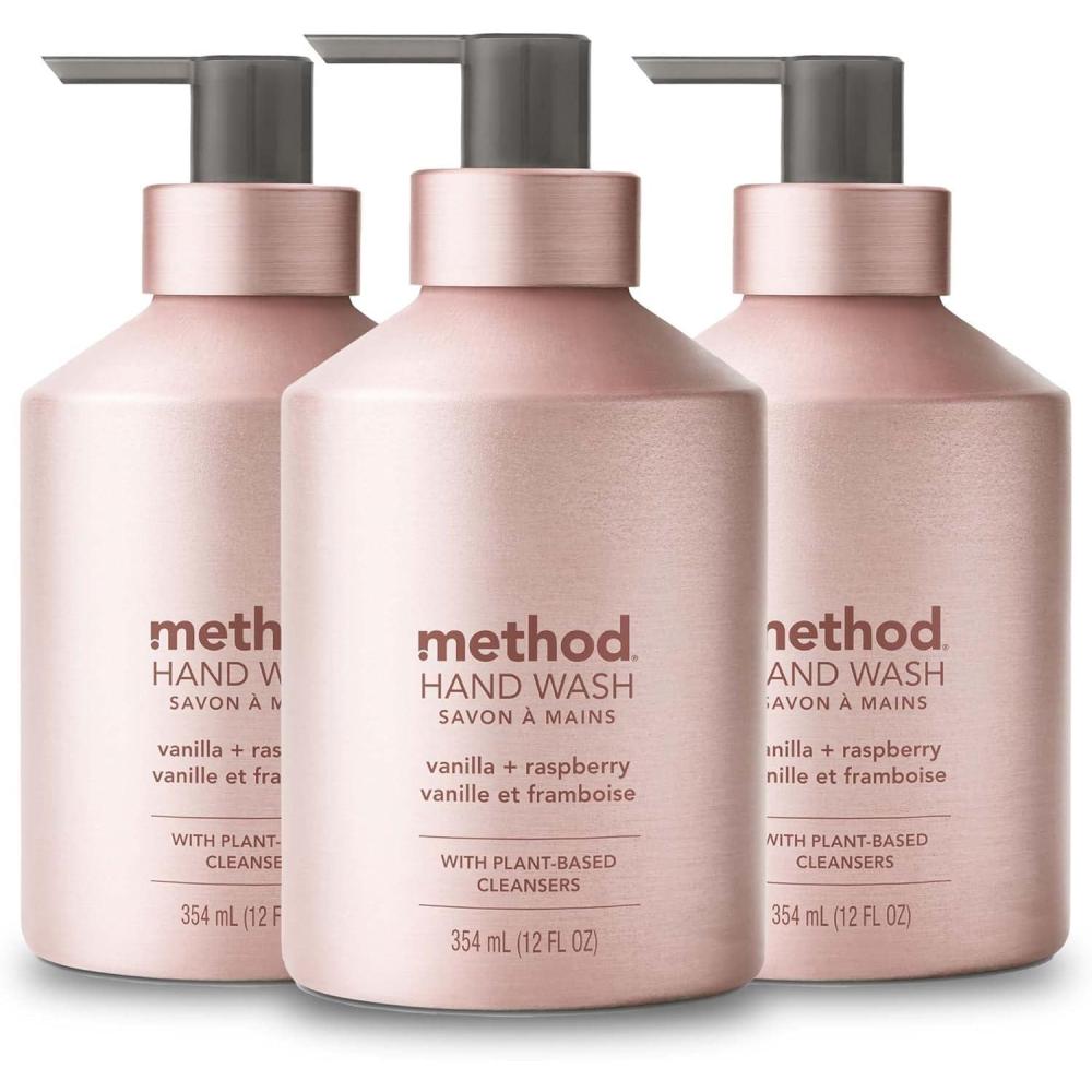 image:imageMethod Gel Hand Soap Vanilla Raspberry Reusable Pink Aluminum Bottle 12 oz Pack of 3Vanilla Raspberry
