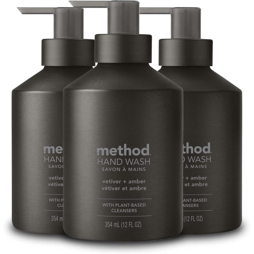 image:imageMethod Gel Hand Soap Violet  Lavender Reusable Silver Aluminum Bottle 12 oz Pack of 3Vetiver  Amber