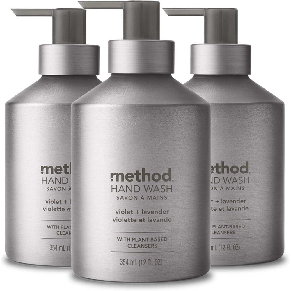 image:imageMethod Gel Hand Soap Violet  Lavender Reusable Silver Aluminum Bottle 12 oz Pack of 3Violet  Lavender