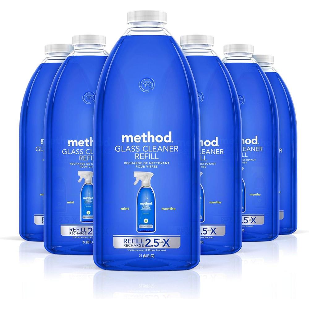 image:imageMethod Glass Cleaner Refill Mint Ammonia Free Solution Mirror amp Window Cleaner Great for Indoor amp Outdoor Glass Surfaces 68 Fl Oz Bottles Pack of 6