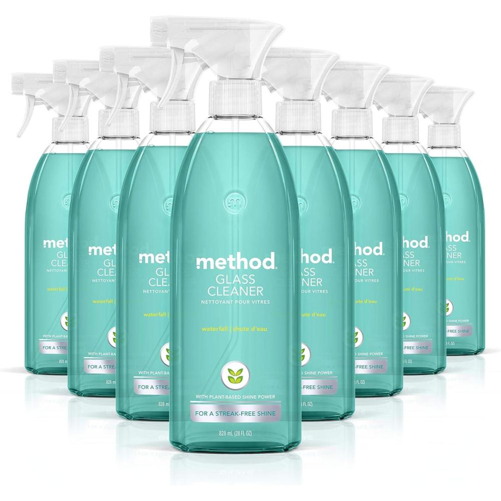 image:imageMethod Glass Cleaner Spray Waterfall Ammonia Free Solution Mirror amp Window Cleaner Great for Indoor amp Outdoor Glass Surfaces 28 oz Spray Bottles Pack of 8