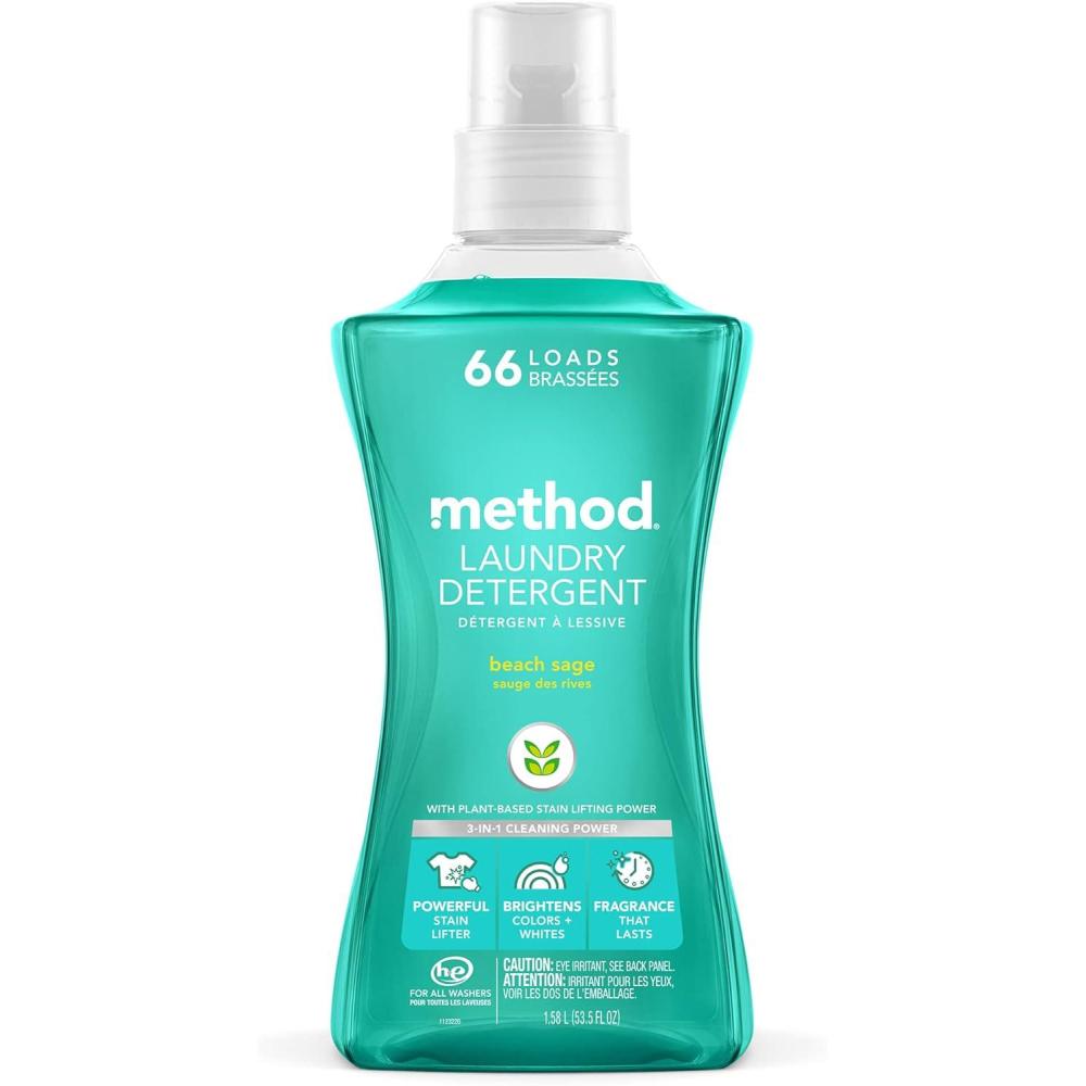 image:imageMethod Liquid Laundry Detergent Coconut  Cactus Water 66 Loads Per Bottle Stain Remover 535 Fl Oz Pack of 1Beach Sage