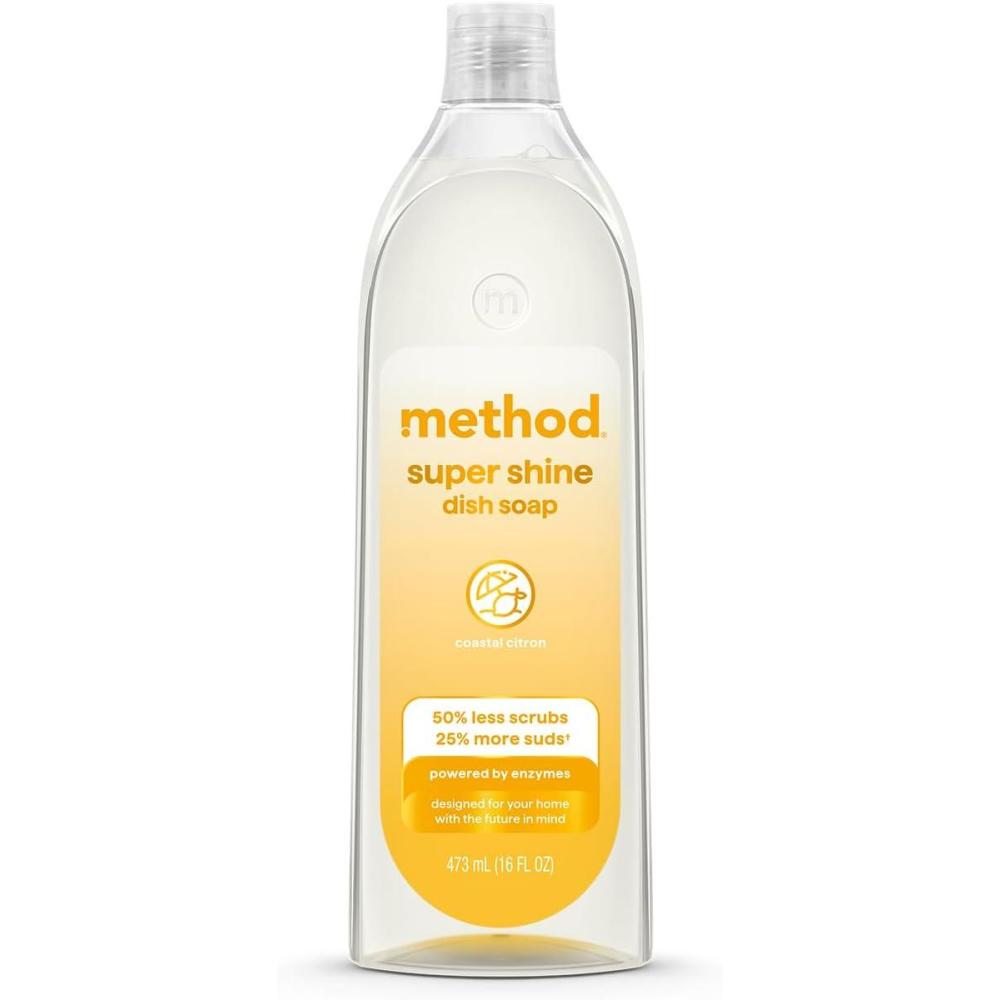 image:imageMethod Super Shine Liquid Dish Soap Powered by Enzymes Free Clear Unscented 16 fl ozCoastal Citron