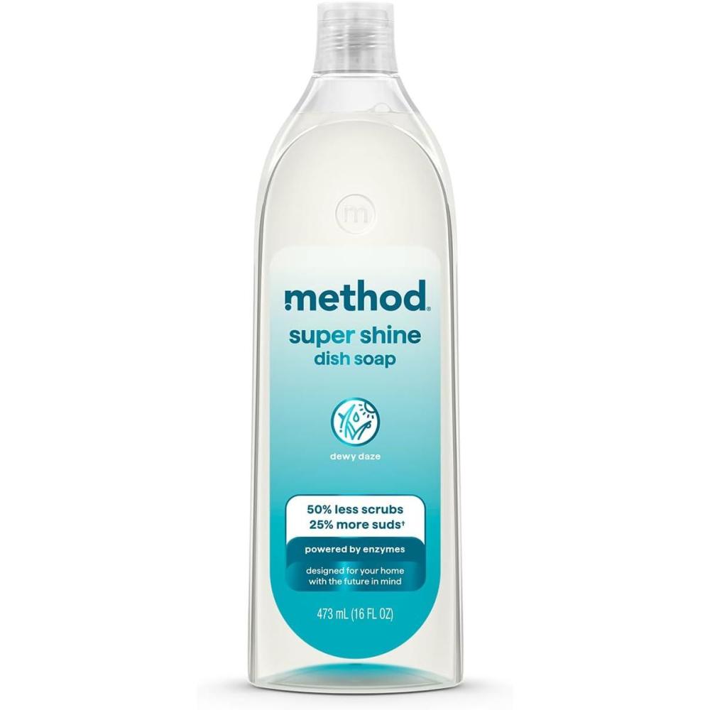 image:imageMethod Super Shine Liquid Dish Soap Powered by Enzymes Free Clear Unscented 16 fl ozDewy Daze