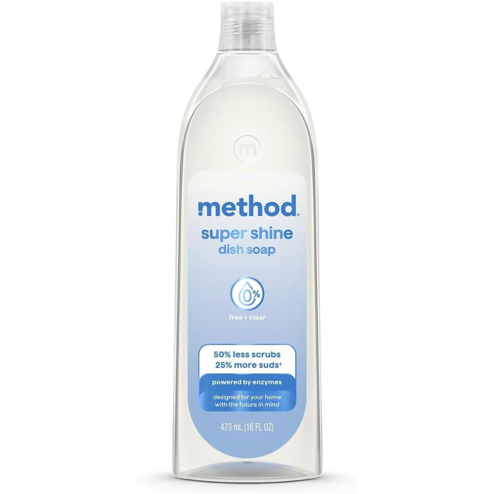 image:imageMethod Super Shine Liquid Dish Soap Powered by Enzymes Free Clear Unscented 16 fl ozFree Clear