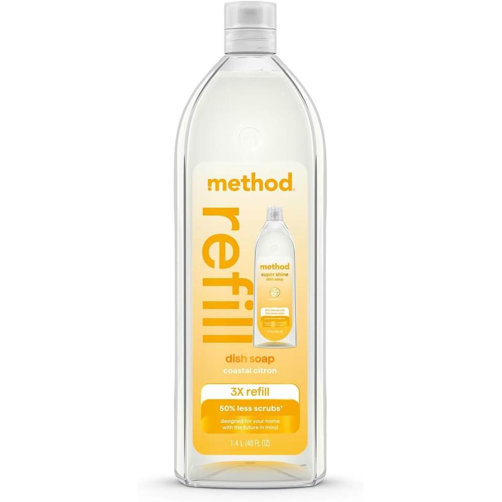 image:imageMethod Super Shine Liquid Dish Soap Refill Powered by Enzymes Dewy Daze Scented 48 fl ozCoastal Citron
