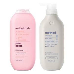 Bundle of Method Pure Peace Body Wash, 18 oz (Pack of 1) + Method Simply Nourish Body Lotion, 14 oz (Pack of 1)