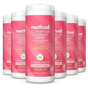 Method All-Purpose Cleaning Wipes, Lime + Sea Salt, Multi-Surface, Compostable, 70 Count (Pack of 6)(Orange)