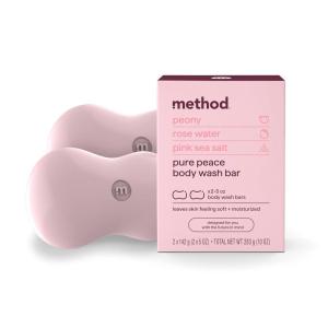 Method Bar Soap, Pure Peace, Pure Peace, Rose Water, Peonies + Pink Sea Salt notes, Plastic Free, 2 bars, 5oz each(Pure Peace)