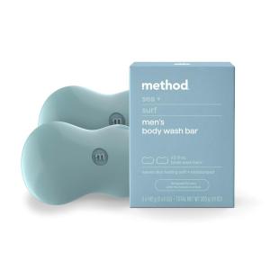 Method Bar Soap, Pure Peace, Pure Peace, Rose Water, Peonies + Pink Sea Salt notes, Plastic Free, 2 bars, 5oz each(Sea + Surf)