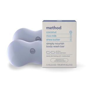 Method Bar Soap, Pure Peace, Pure Peace, Rose Water, Peonies + Pink Sea Salt notes, Plastic Free, 2 bars, 5oz each(Simply Nourish)