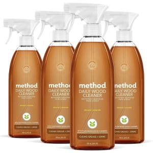 Method Daily Hardwood Cleaner, Almond, Cleans Shelves, Tables and Other Wooden Surfaces While Removing Dust & Grime, 28 Fl Oz, (Pack of 4)(28 Fl Oz (Pack of 4))
