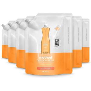 Method Gel Dish Soap Refill, Clementine Scent, Powerful Cleaning Formula, Large Refill Tub, Cuts Through Grease, 54 Fl Oz(36 Fl Oz (Pack of 6))