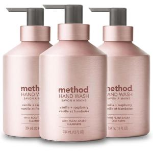 Method Gel Hand Soap, Violet + Lavender, Reusable Silver Aluminum Bottle, 12 oz (Pack of 3)(Vanilla + Raspberry)