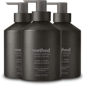 Method Gel Hand Soap, Violet + Lavender, Reusable Silver Aluminum Bottle, 12 oz (Pack of 3)(Vetiver + Amber)