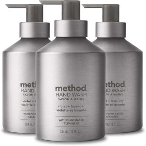 Method Gel Hand Soap, Violet + Lavender, Reusable Silver Aluminum Bottle, 12 oz (Pack of 3)(Violet + Lavender)