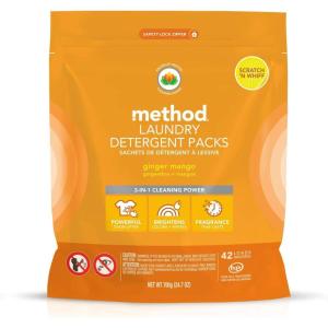Method Laundry Detergent Packs; Fragrance Free + Clear; Stain Remover that Works in Hot & Cold Water; 42 Packs per Bag; 4 Pack (168 Loads); Packaging May Vary(Ginger Mango)