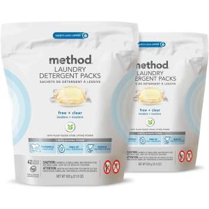 Method Laundry Detergent Packs; Fragrance Free + Clear; Stain Remover that Works in Hot & Cold Water; 42 Packs per Bag; 4 Pack (168 Loads); Packaging May Vary(Fragrance Free)