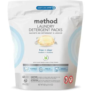Method Laundry Detergent Packs; Fragrance Free + Clear; Stain Remover that Works in Hot & Cold Water; 42 Packs per Bag; 4 Pack (168 Loads); Packaging May Vary(Free + Clear)