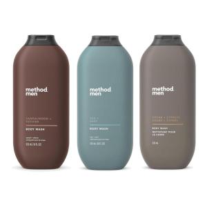 Method Men Body Wash Variety Pack – 3 Scents – Sandalwood + Vetive, Sea + Surf, Cedar + Cypress – 18 fl oz Each